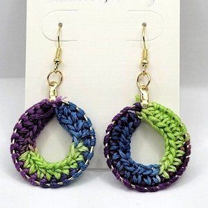 Dangle Hook Earrings Purple Blue Round G